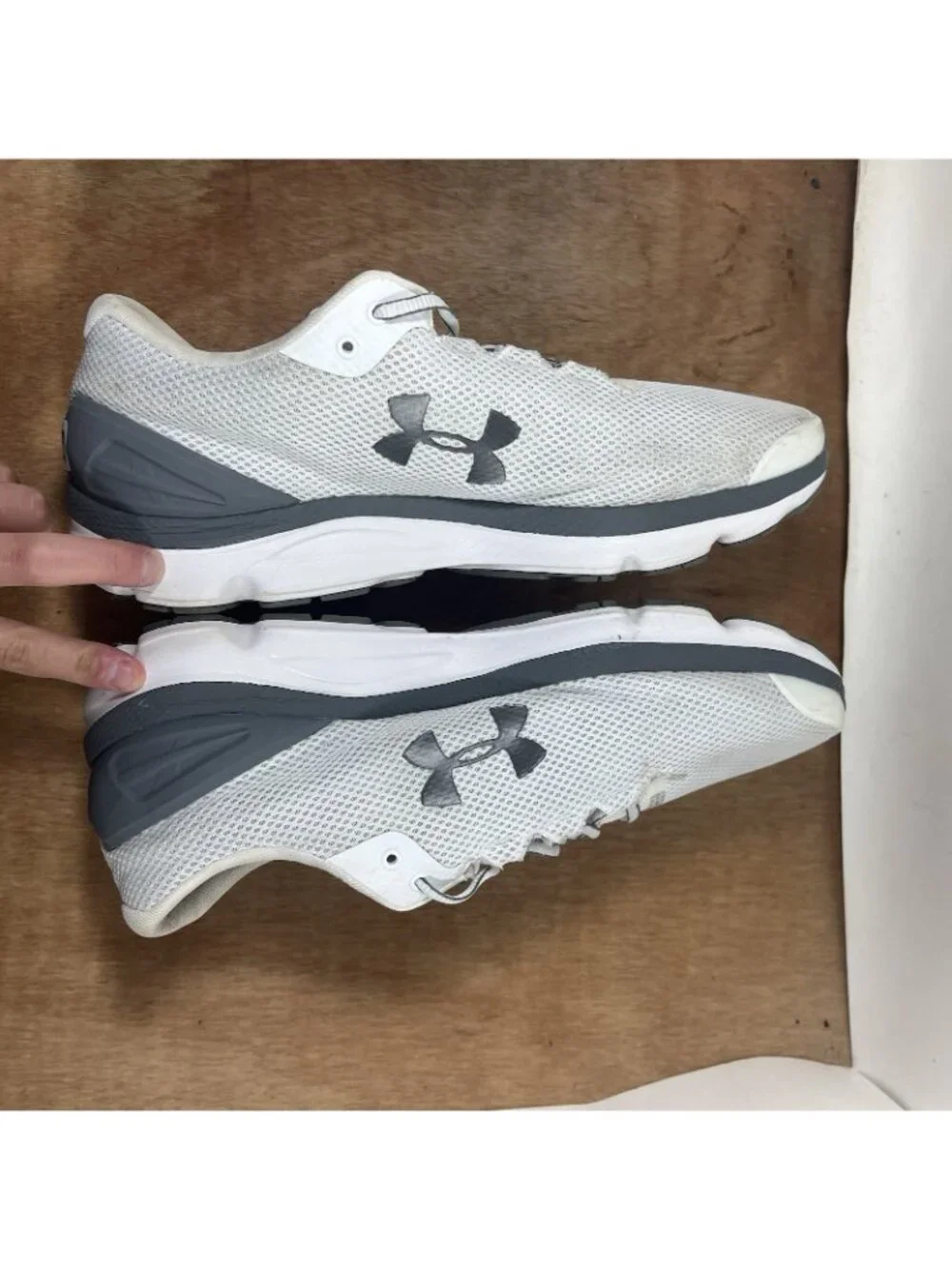 Under Armour Charged Gemini Mens Size 14 White Gray Running Shoes Sneakers